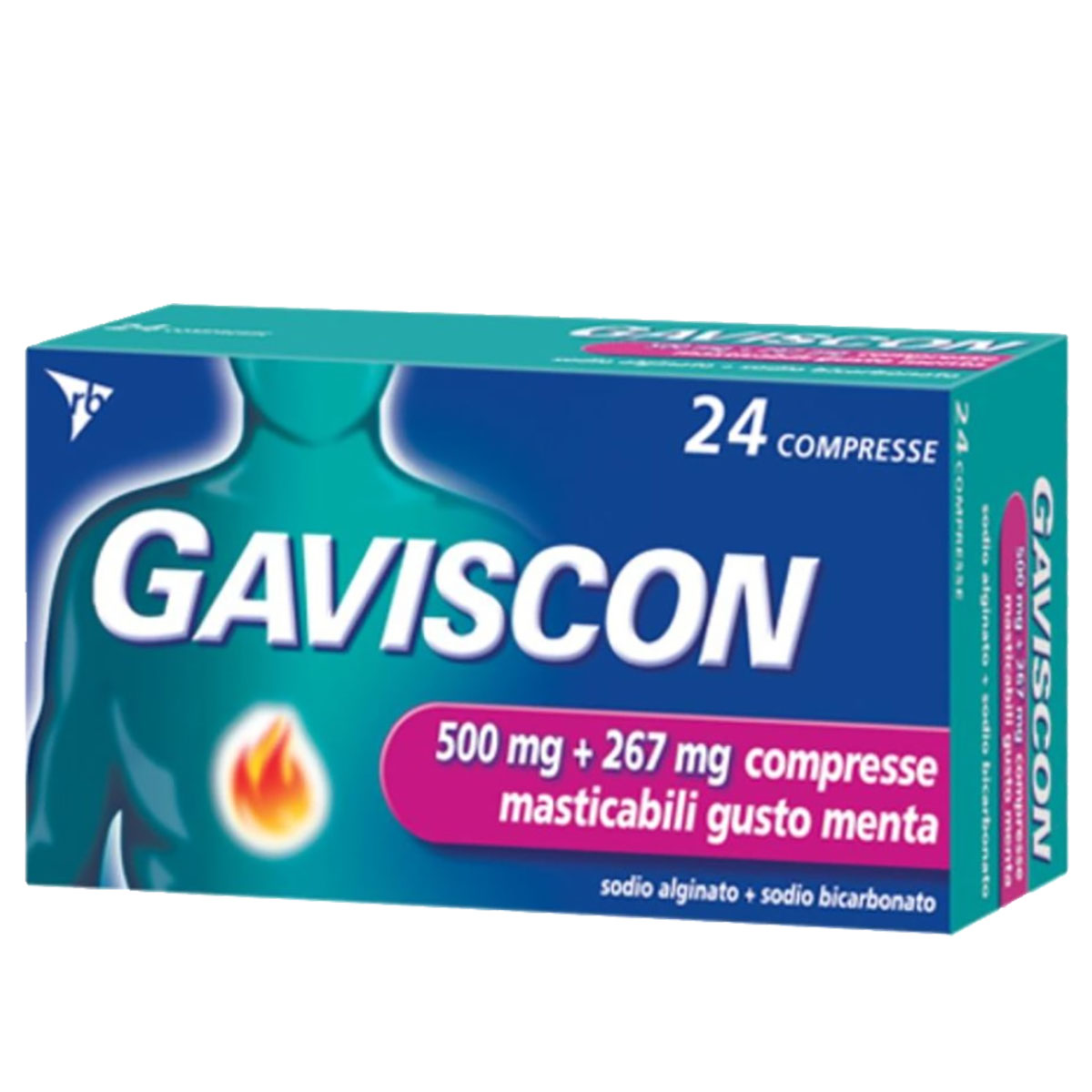 Gaviscon 500 mg + 267 mg 24 Compresse Masticabili Gusto Menta