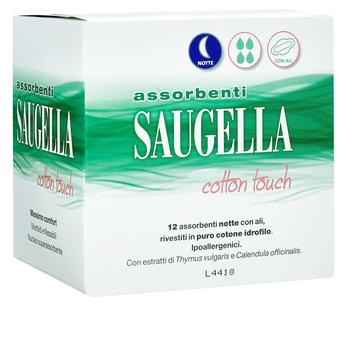 Saugella Cotton Touch 12 Assorbenti Notte Con Ali