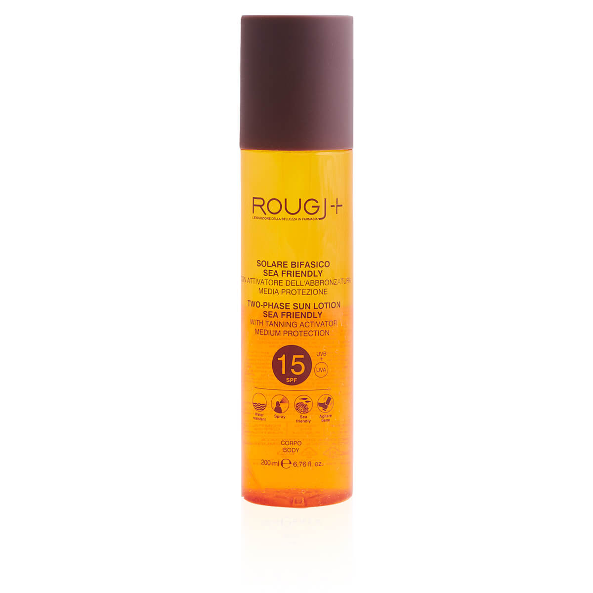 Rougj+ Spray Solare Bifasico con Attivatore di Melanina SPF 15