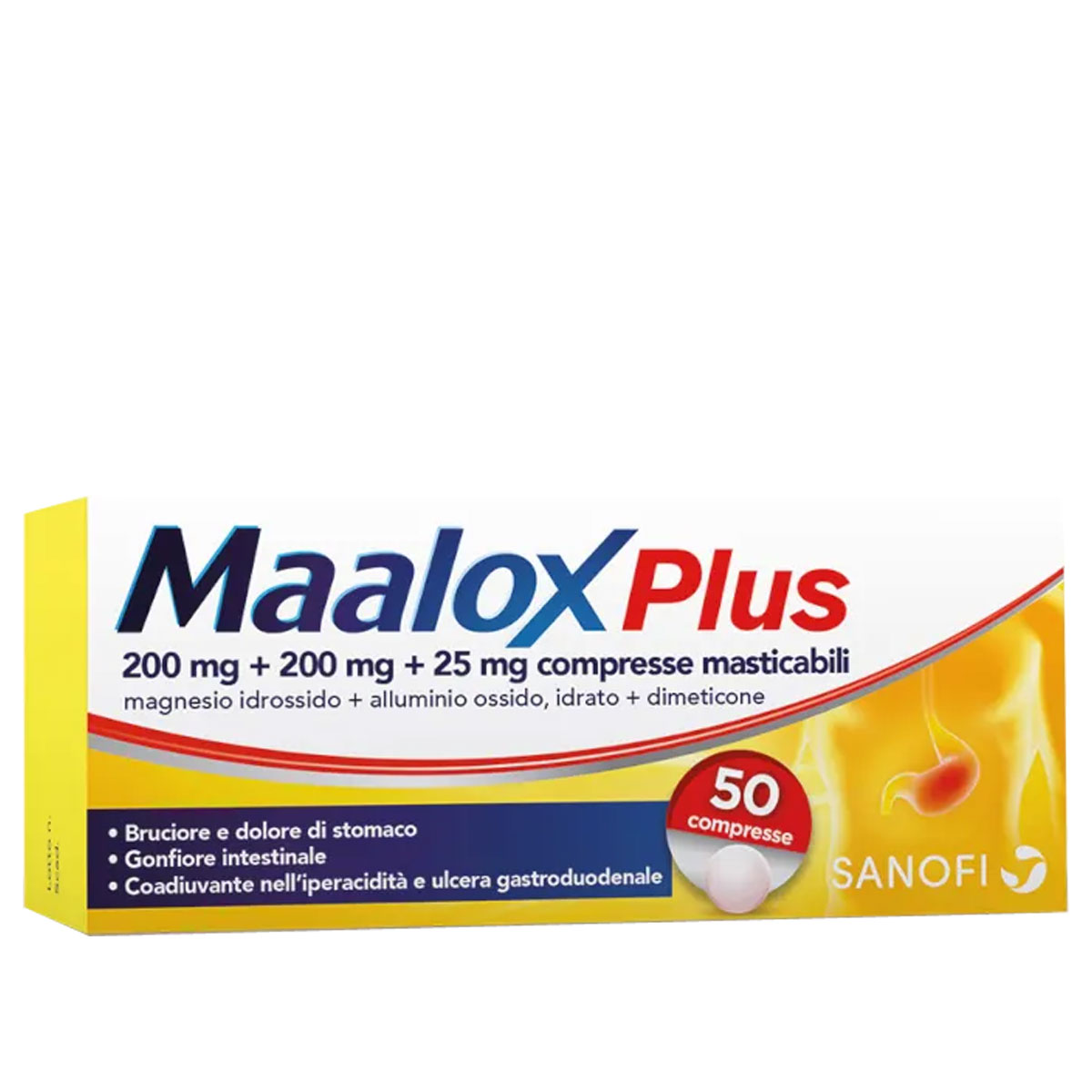 Maalox Plus 200 mg + 200 mg + 25 mg 50 Compresse Masticabili