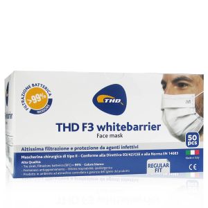 THD F3 Whitebarrier Mascherine 3 Strati 50 Pezzi Colore Bianco Made In Italy